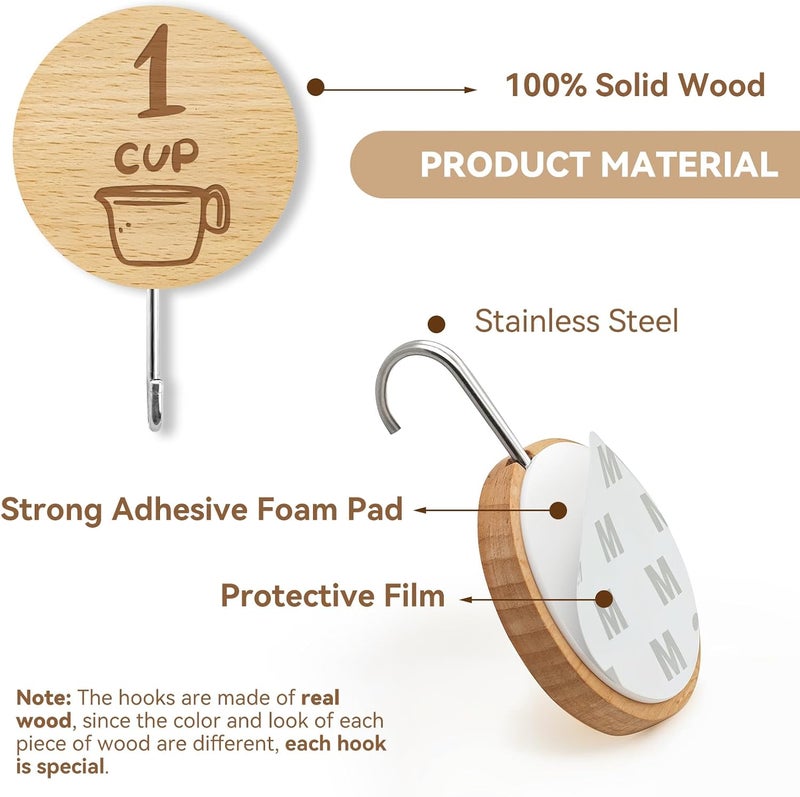 Verigud Measuring Cup and Spoon Organizer, 12 Pack Adhesive Wood Hooks for Hanging, Kitchen Hooks for Space Saving Storage - Image 2