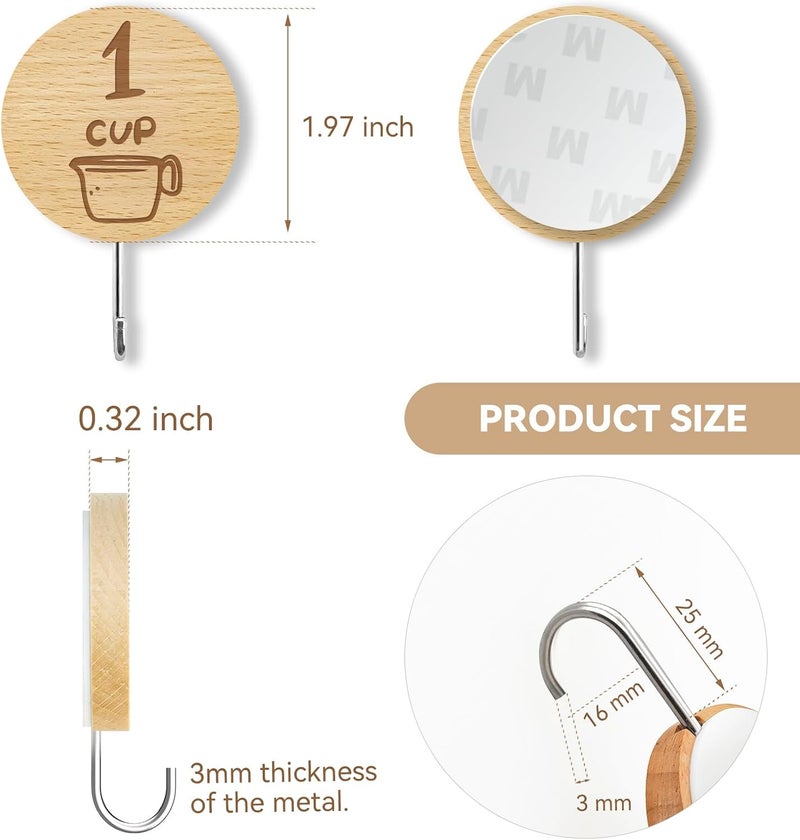 Verigud Measuring Cup and Spoon Organizer, 12 Pack Adhesive Wood Hooks for Hanging, Kitchen Hooks for Space Saving Storage - Image 3