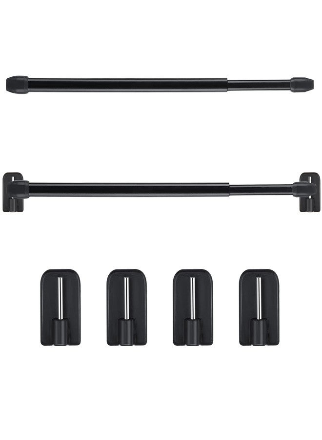 Jetec 2 Pieces Adjustable Plastic Net Curtain Rod 15.7-27.5 Inch Self Adhesive Shower Curtain Rods for Window Cupboard Bars Tension Drill Less Accessories for Home Bathroom Hotel (Black) - Image 1