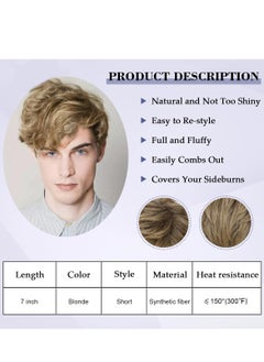 KASTWAVE Men's Short Afro Wig for 70s 80s Disco Fancy Dress - Dark Blonde Hair Accessory for Cosplay and Halloween  - Image 4