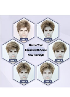 KASTWAVE Men's Short Afro Wig for 70s 80s Disco Fancy Dress - Dark Blonde Hair Accessory for Cosplay and Halloween  - Image 5