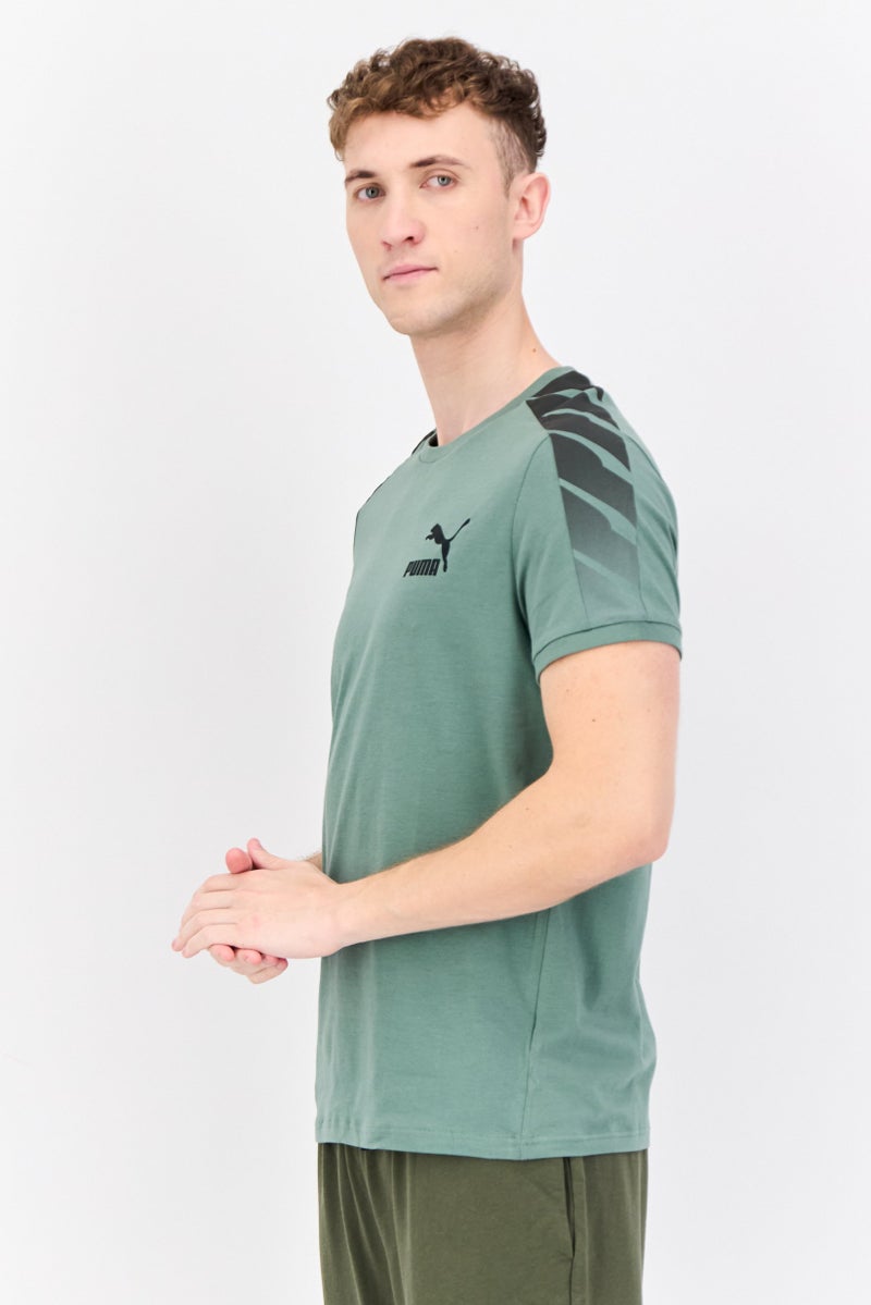 Men Slim Fit Short Sleeves Outdoor T-Shirt, Sage Green/Black