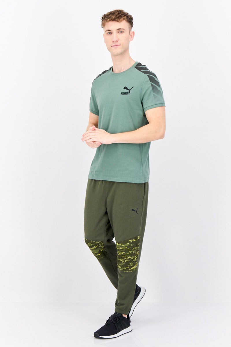 Men Slim Fit Short Sleeves Outdoor T-Shirt, Sage Green/Black