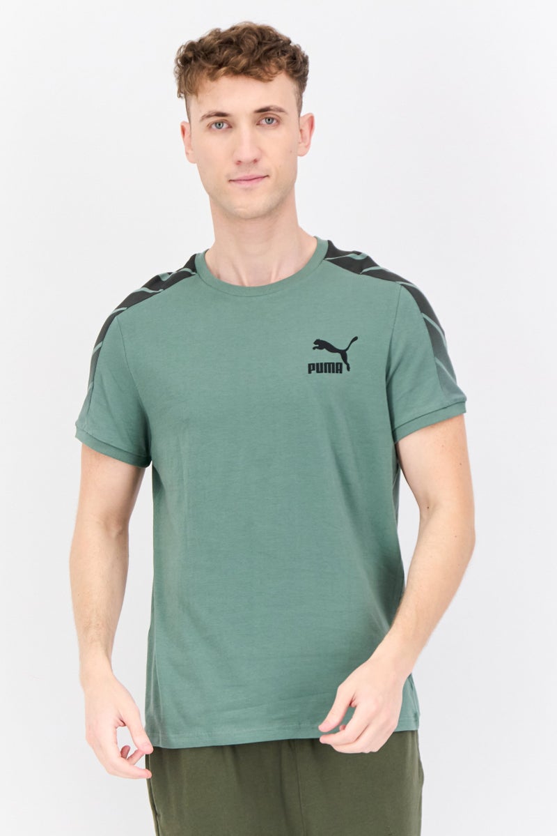 Men Slim Fit Short Sleeves Outdoor T-Shirt, Sage Green/Black