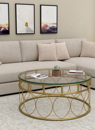 طاولة قهوة دائرية من الفولاذ مع سطح زجاجي باللون الذهبي 45x100x100 سم - pzsku/Z667E042BD1F6A66F3A38Z/45/_/1715846694/43739437-8ec5-4093-b12d-e29d0ce21963