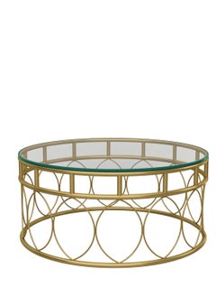 RIGID Steel Round Coffee Table with Glass Top Gold 45x100x100cm  - Image 2
