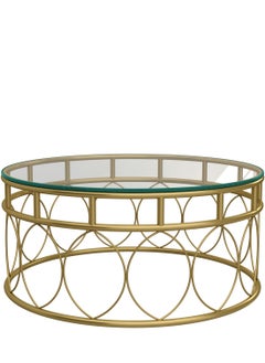 RIGID Steel Round Coffee Table with Glass Top Gold 45x100x100cm  - Image 3