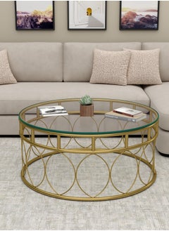 RIGID Steel Round Coffee Table with Glass Top Gold 45x100x100cm  - Image 4