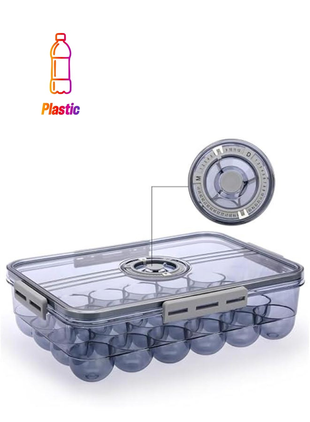 Plastic Egg Holder for Fridge, Egg Container for Refrigerator, Egg Organizer, Plastic Egg Storage Box with Time Reminer and Lid- Reusable Egg Carton Tray Stackable (Large-hold 24 eggs)