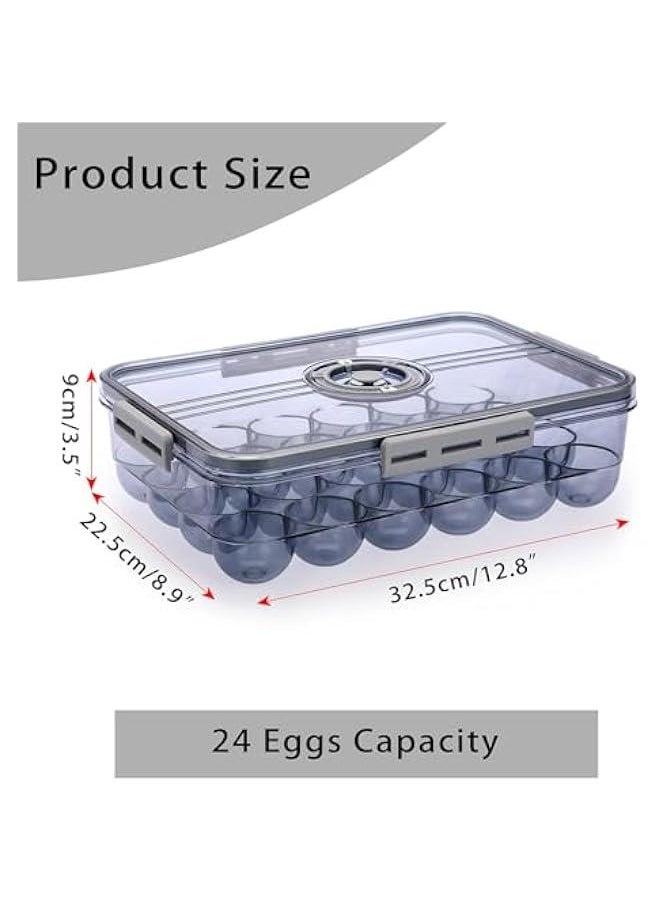 Plastic Egg Holder for Fridge, Egg Container for Refrigerator, Egg Organizer, Plastic Egg Storage Box with Time Reminer and Lid- Reusable Egg Carton Tray Stackable (Large-hold 24 eggs)