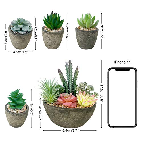 SPEPLA Succulents Plants Artificial Set of 5, Realistic Fake Succulents with Cement Like Pots for Home Office Decoration. - Image 2