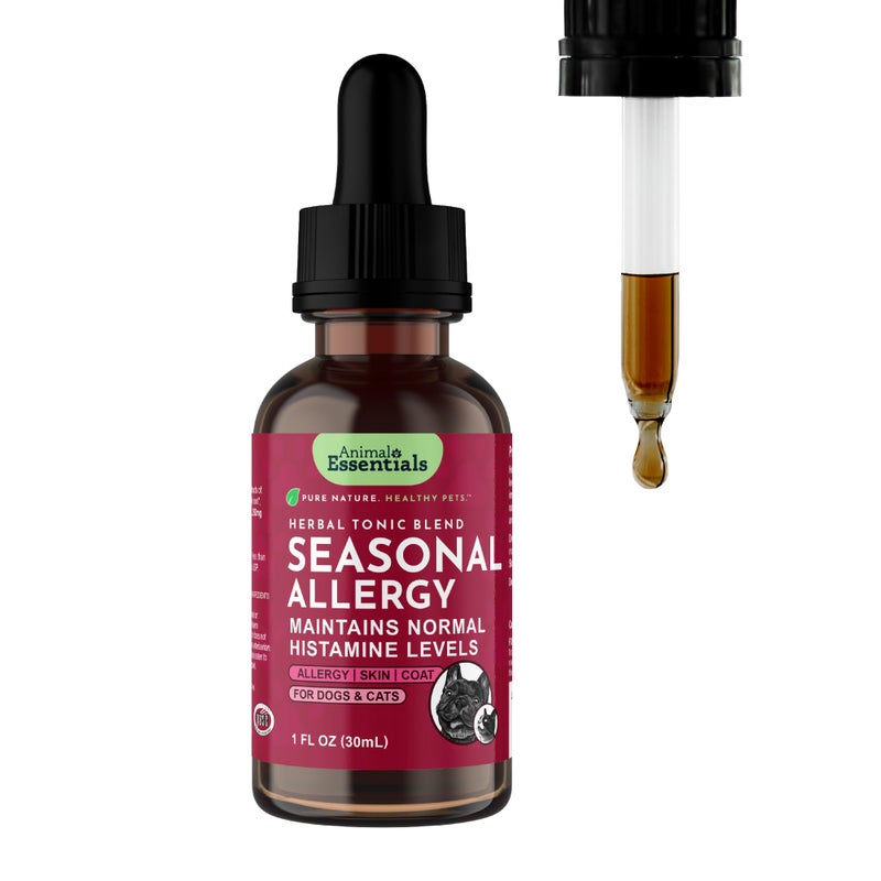 Animal Essentials علاج الحساسية الموسمية للحيوانات الأساسية للكلاب - دعم عشبي سائل للكلاب والقطط، مكمل صحي للبشرة الحساسة وراحة موسمية، صبغة عرق السوس، 100% عضوي - 1 أونصة سائلة - Image 1
