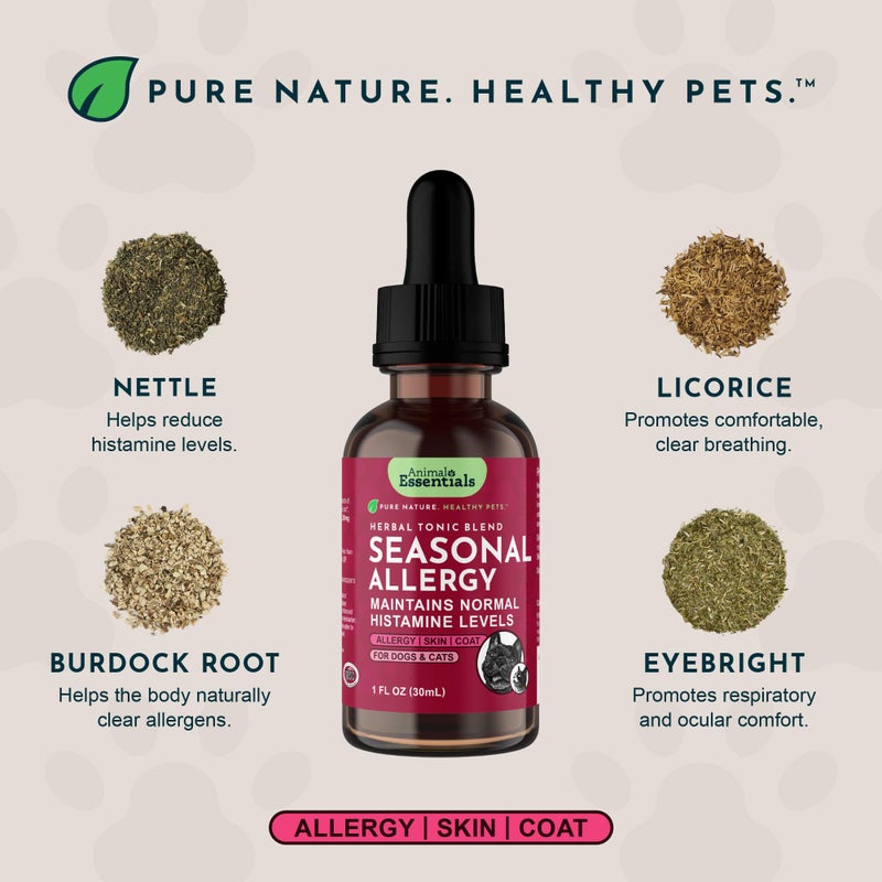 Animal Essentials علاج الحساسية الموسمية للحيوانات الأساسية للكلاب - دعم عشبي سائل للكلاب والقطط، مكمل صحي للبشرة الحساسة وراحة موسمية، صبغة عرق السوس، 100% عضوي - 1 أونصة سائلة - Image 3