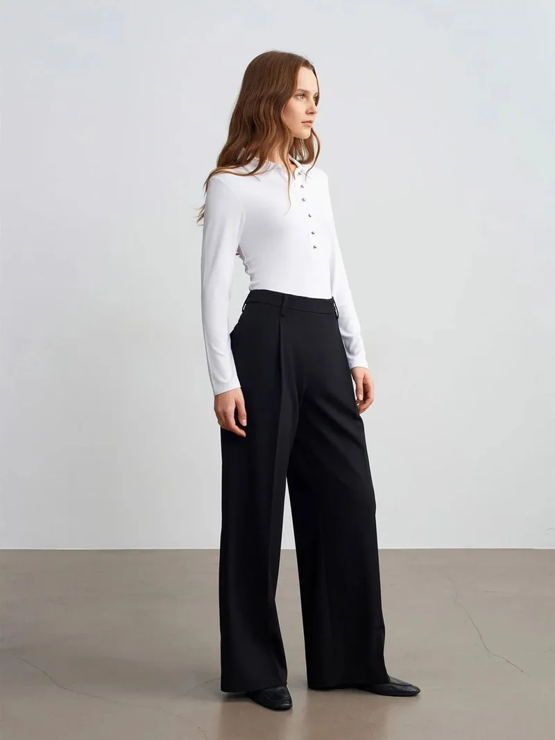 ديلفين Dilvin Women's High-Waist Wide-Leg Crepe Trousers