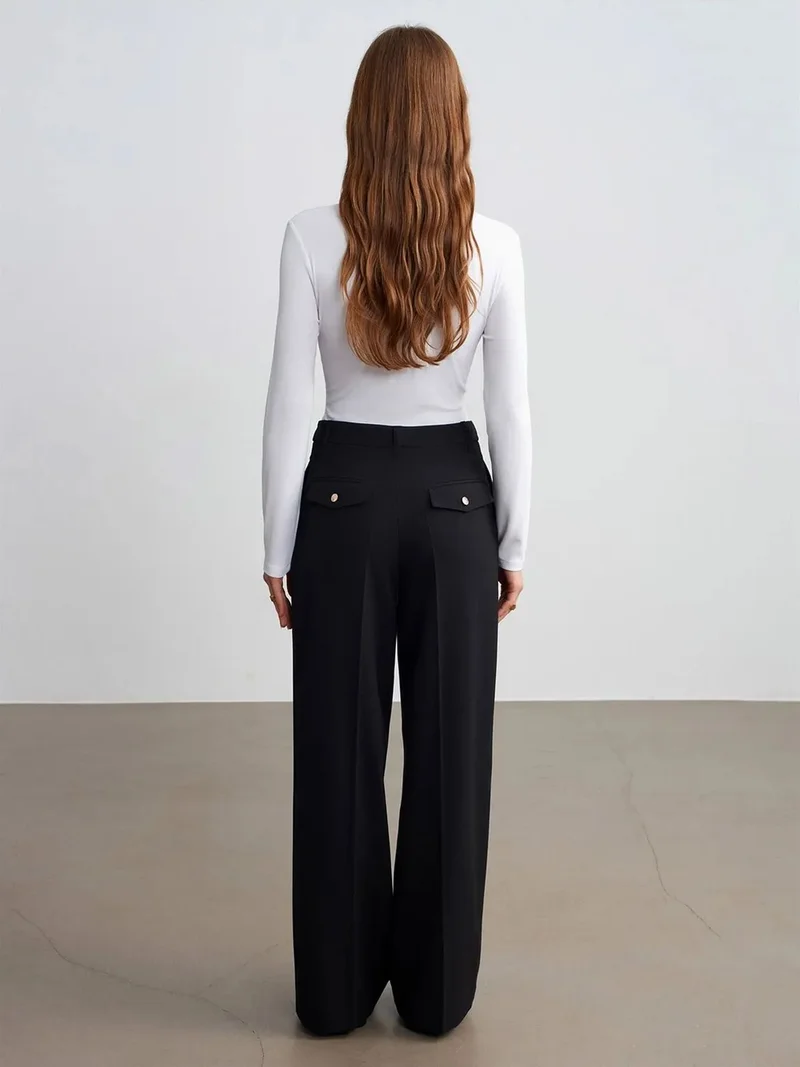 ديلفين Dilvin Women's High-Waist Wide-Leg Crepe Trousers