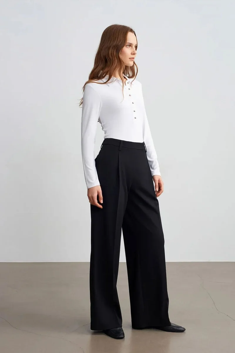 DILVIN Women's High-Waist Wide-Leg Crepe Trousers