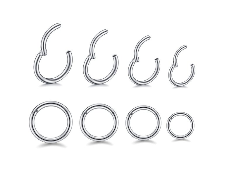 HQLA 16G Hypoallergenic Nose Rings 316L Surgical Steel Piercing Jewelry Hinged Segment Ring Body Piercing Septum Nose Hoop Lip Rings Nose Helix Cartilage Rook Earrings (16G 4Pairs 6/8/10/12mm Steel) - Image 1