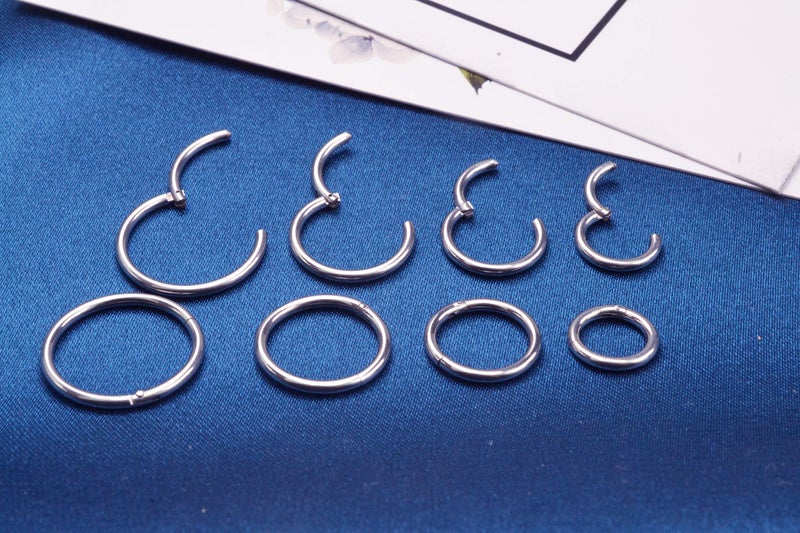 HQLA 16G Hypoallergenic Nose Rings 316L Surgical Steel Piercing Jewelry Hinged Segment Ring Body Piercing Septum Nose Hoop Lip Rings Nose Helix Cartilage Rook Earrings (16G 4Pairs 6/8/10/12mm Steel) - Image 4
