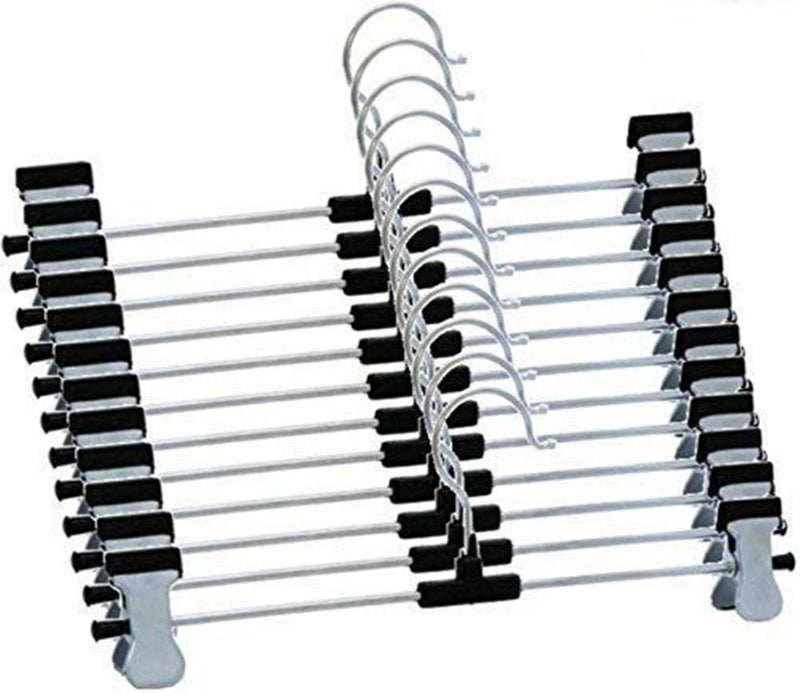 ROLLYWARE Stainless Steel Hangers, Metal Adjustable Non Slip Clips, Space Saving Swivel Hook, Cloths Pants Skirt Children Shorts Hanger, Slack Jacket Dress Shirt Clothes Scarf Saree Coat Pack of(3). - Image 1