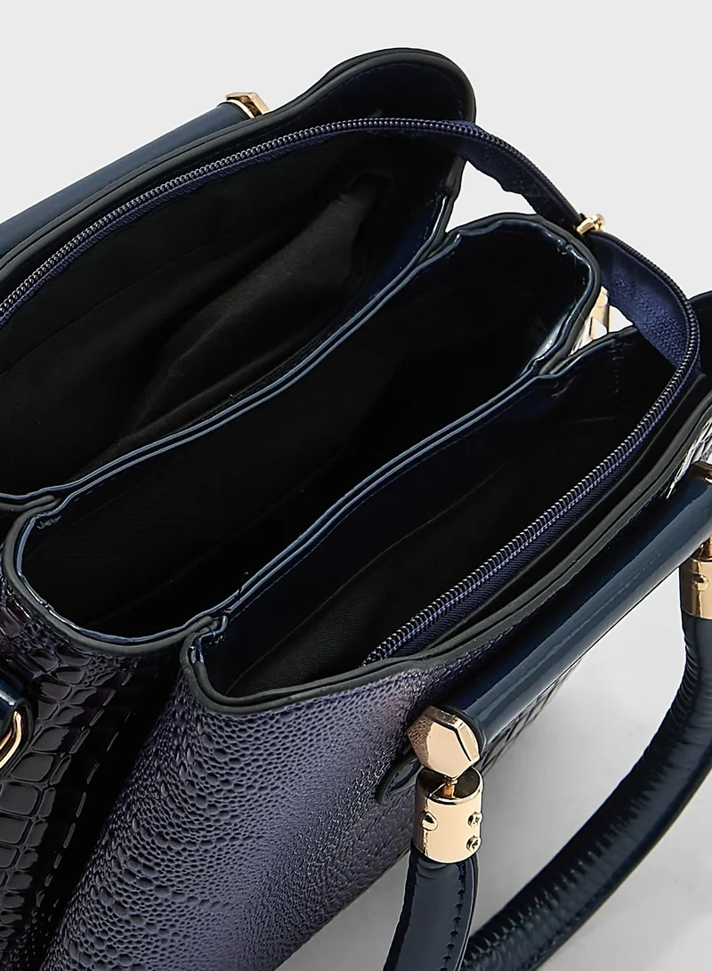 ELLA Textured Croc Effect Satchel Bag