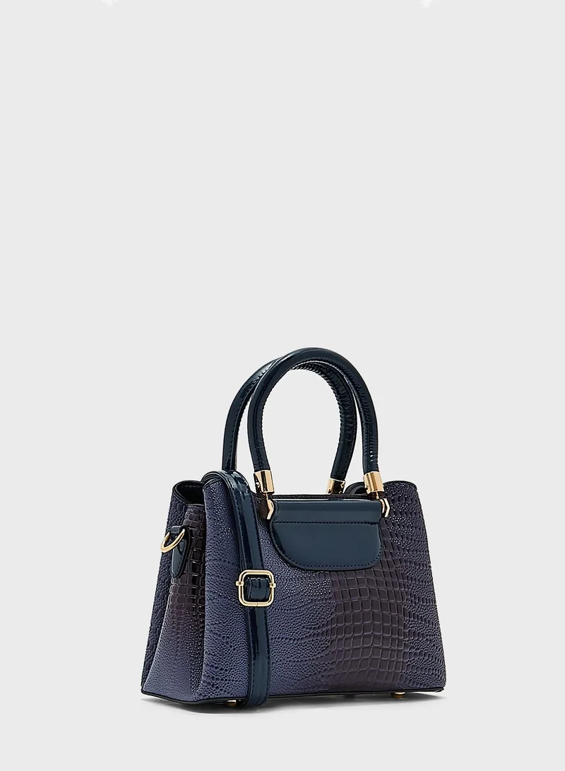 ELLA Textured Croc Effect Satchel Bag