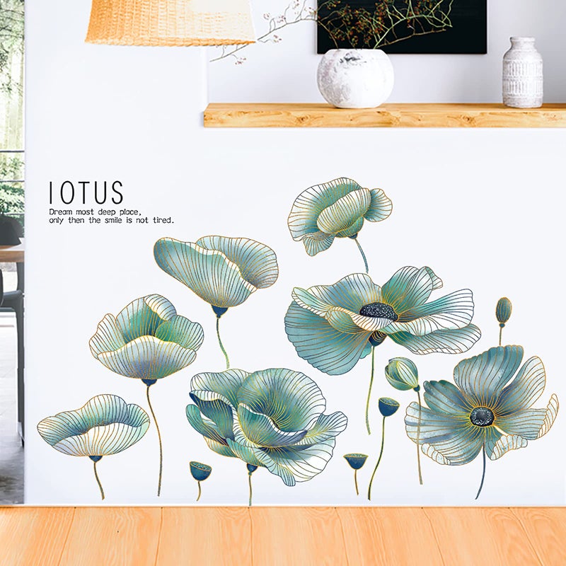 M ACHOOSE M ACHOOSE Green Lotus Wall Decals Peel and Stick Wall Stickers Removable Decal Wall Decor for Bedroom Living Room Classroom Office 