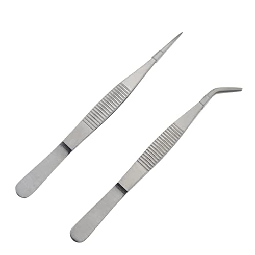 Maxmoral 2pcs Stainless Steel Lab Tweezers High Precision Forceps 5.5" Fine Strong Straight/Curved Point Tweezers - Image 1