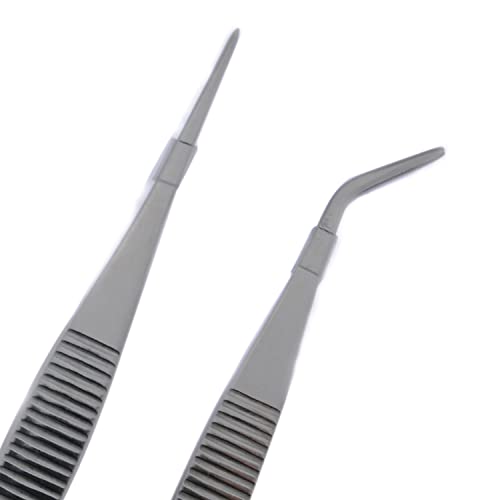 Maxmoral 2pcs Stainless Steel Lab Tweezers High Precision Forceps 5.5" Fine Strong Straight/Curved Point Tweezers - Image 2