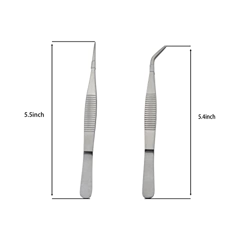 Maxmoral 2pcs Stainless Steel Lab Tweezers High Precision Forceps 5.5" Fine Strong Straight/Curved Point Tweezers - Image 3