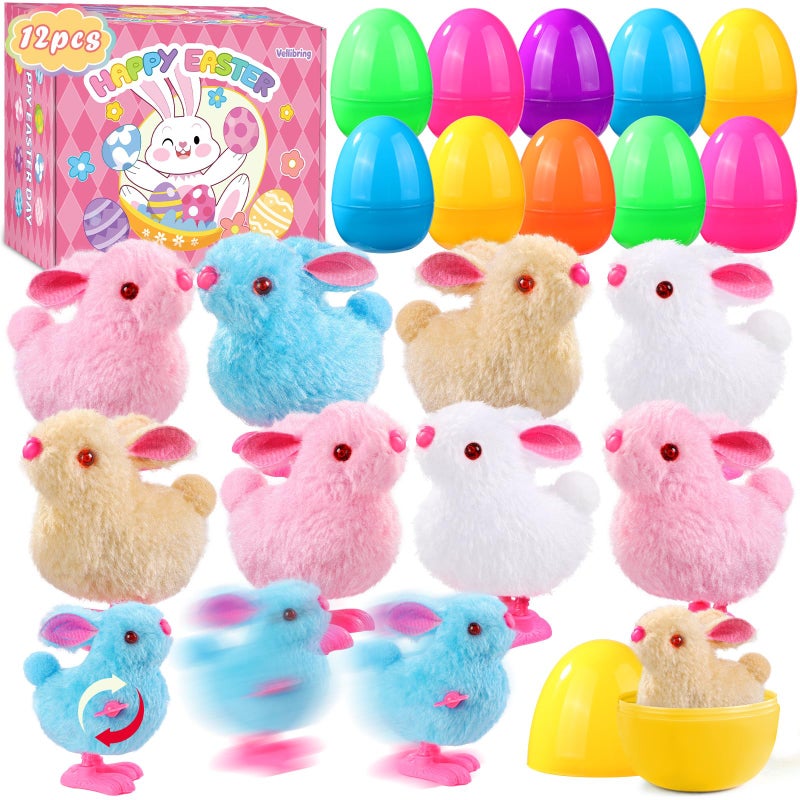 Vellibring 12 Pcs Easter Eggs with Jumping Bunny Wind Up Toys 4 Colors Hopping Windup Toy for Kids Boys Girls Easter Egg Hunt Basket Party Favors Goody Bag Fillers Presents - Image 3
