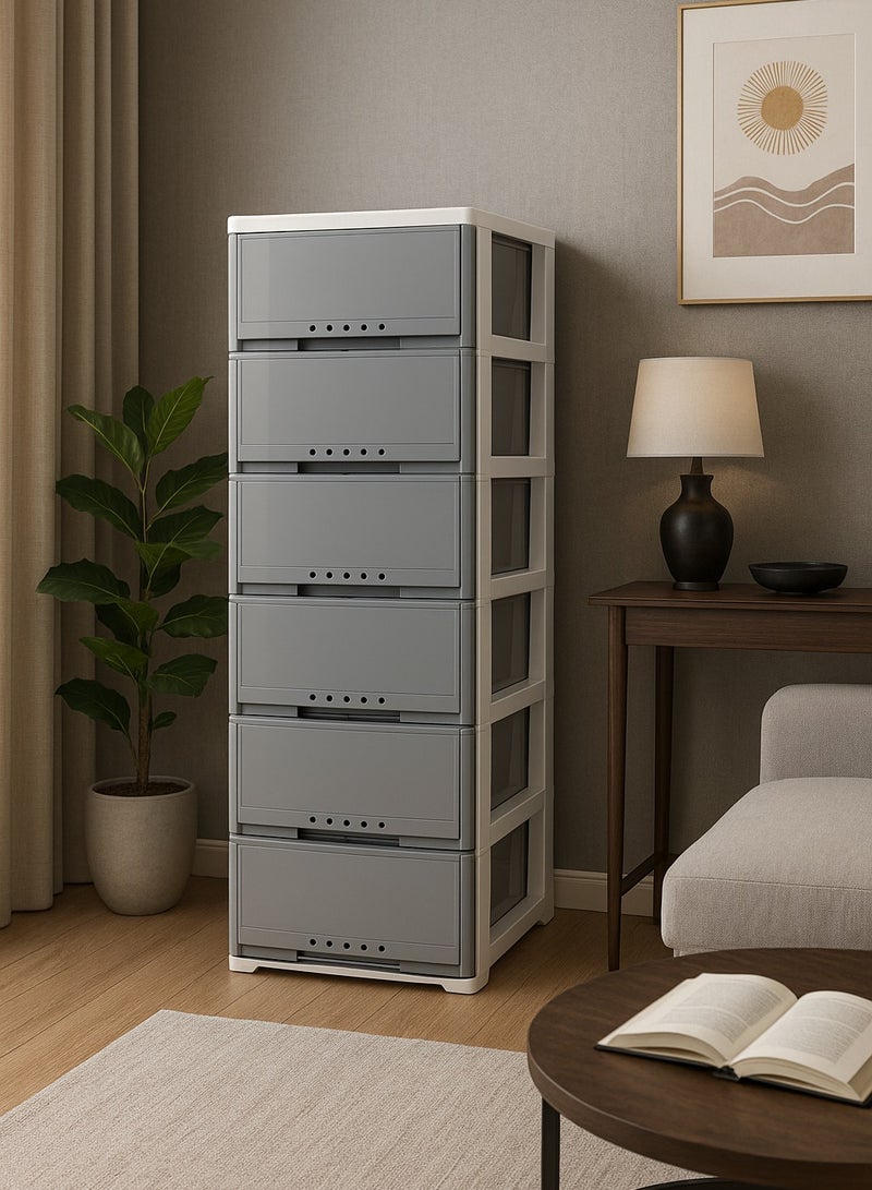 المفرج وحدة أدراج تخزين 6 رفوف بلاستيك بمقاس 42×34×124 سم لتنظيم أنيق وعملي - Image 1