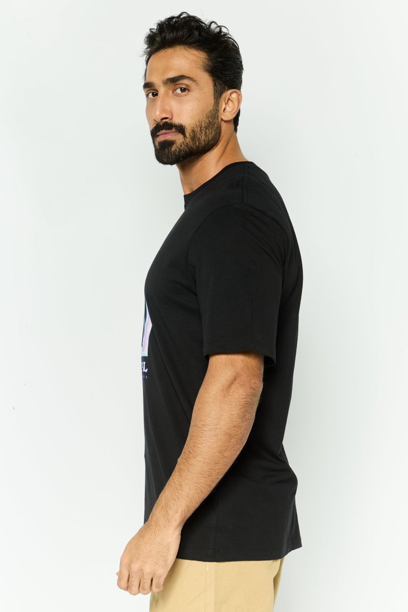 Jack Jones Men Crew Neck Short Sleeves Graphic Printed T-Shirt, Black  - Image 3