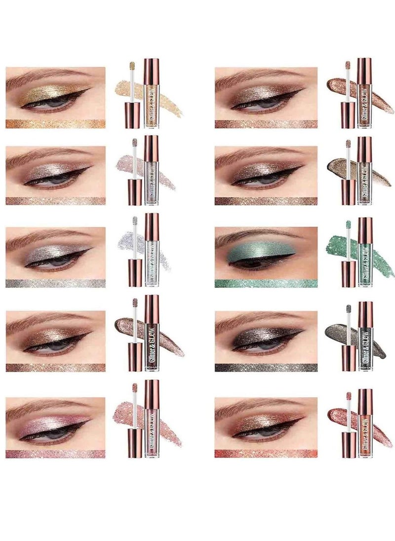 LANGMANNI 10Pcs Glitter Shimmer Liquid Eyeshadow set Glow Liquid Eyeshadow Makeup Metallic Shimmer Glitter Eyeshadow Sweatproof Makeup Set Glitter Pressed All Highly Pigmented Blending Liquid Eyeshadow Set  - Image 3