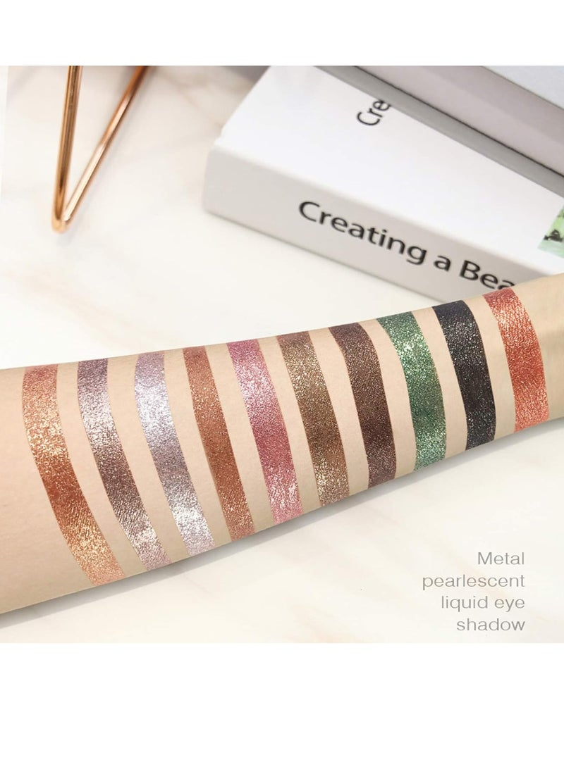 LANGMANNI 10Pcs Glitter Shimmer Liquid Eyeshadow set Glow Liquid Eyeshadow Makeup Metallic Shimmer Glitter Eyeshadow Sweatproof Makeup Set Glitter Pressed All Highly Pigmented Blending Liquid Eyeshadow Set  - Image 5
