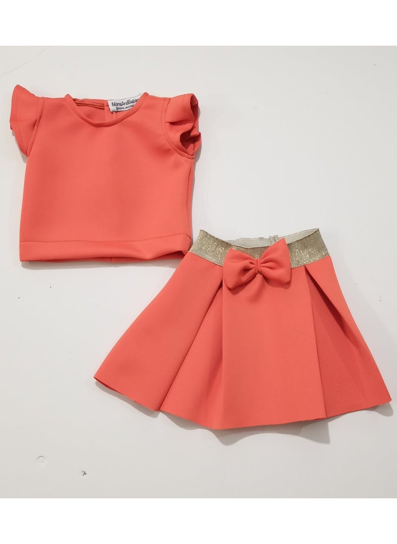 Moms And Babies Children's Blouse Skirt Set Children's Double Skirt Set Orange - Purple - White Diving Fabric 0 - 5 Years  - Image 2