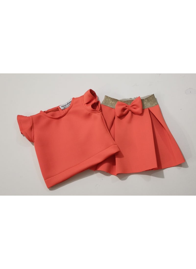 Moms And Babies Children's Blouse Skirt Set Children's Double Skirt Set Orange - Purple - White Diving Fabric 0 - 5 Years  - Image 3
