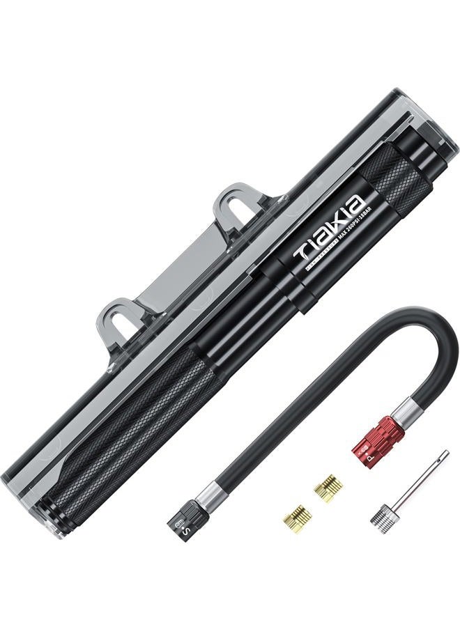 Tiakia Mini Bike Pump High Pressure Pump Light 260PSI - Frame Pump fit Presta, Schrader & Woods Valves, Aluminum Alloy Durable Tire Bicycle Pump for Road/Mountain/BMX Bikes, Include Needle for Balls - Image 1