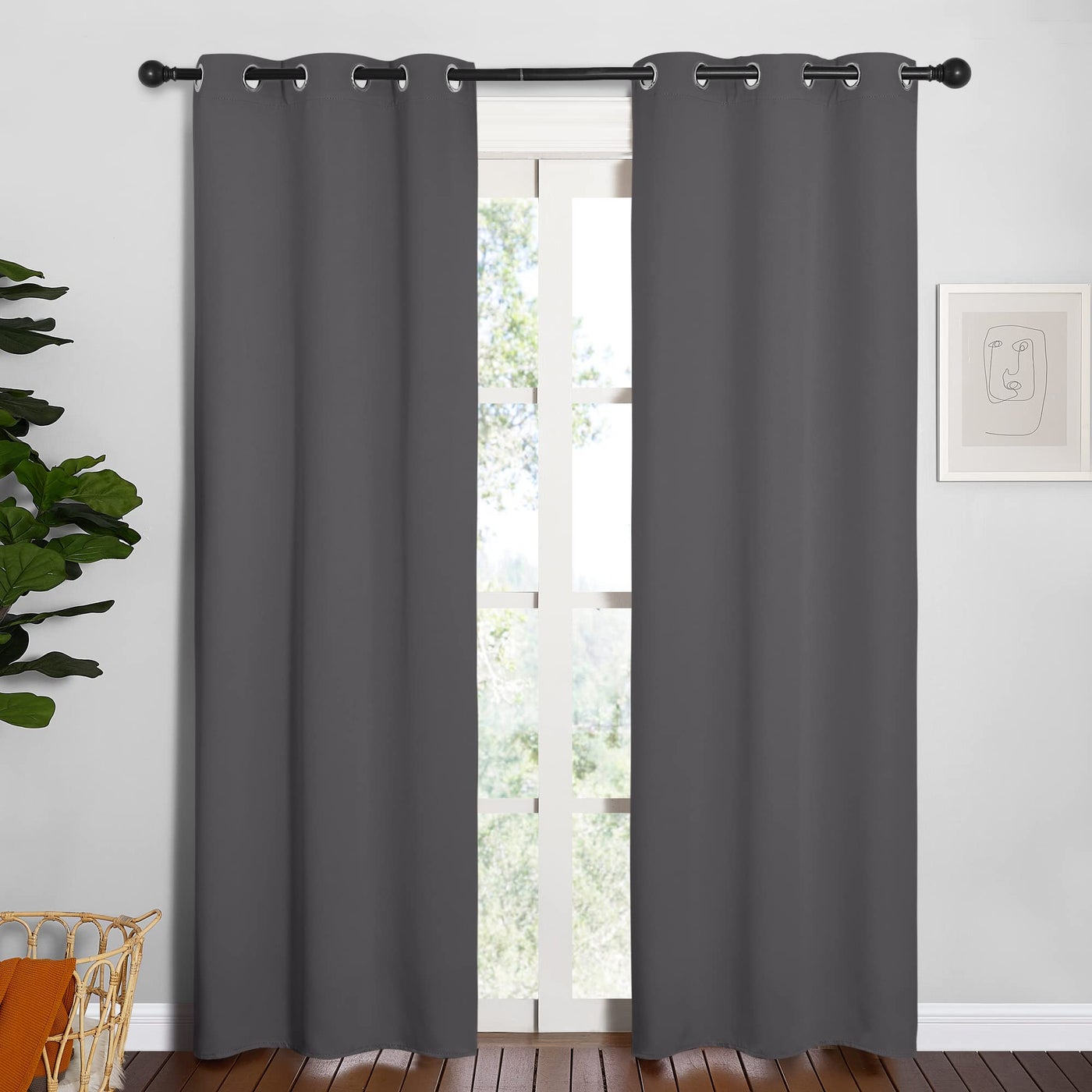 NICETOWN Bedroom Curtains Blackout Drapery Panels Three Pass Microfiber Thermal Insulated Solid Ring Top Blackout Window CurtainsDrapes Two Panels 34 x 84 inches Gray