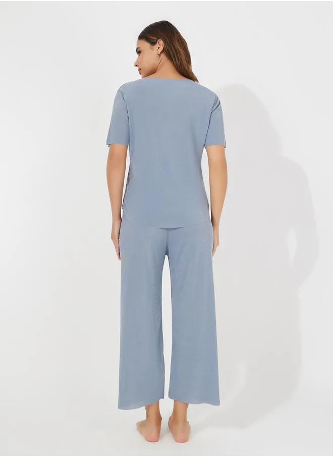 Styli Texture Seamless T-Shirt & Pyjama Set