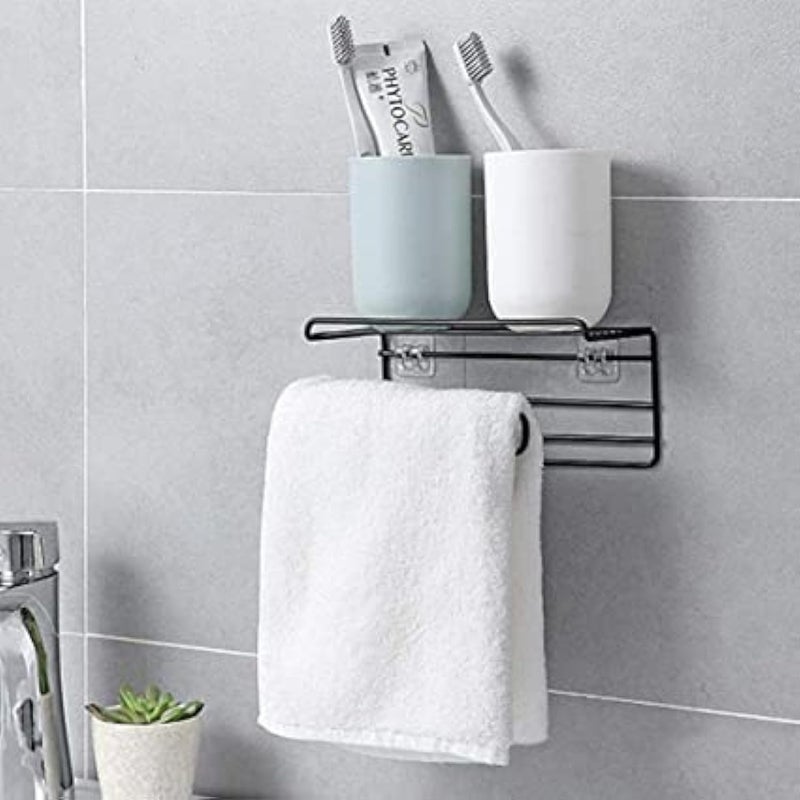 Metal Bathroom Tissue Holder with Soap Stand | Wall Mounted Towel Rack with Mobile Phone Storage Shelf | Bathroom Towel Storage Rack Hanger Organizer (Black Tissue Holder) - Image 2
