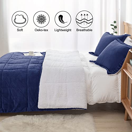 Seward Park Navy Blue Sherpa Comforter Set Full Queen Size, All Season Soft Warm Fleece Spring Blanket, Winter Bedding Sets with 2 Pillow Shams - Image 2