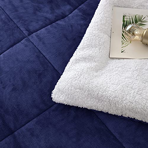 Seward Park Navy Blue Sherpa Comforter Set Full Queen Size, All Season Soft Warm Fleece Spring Blanket, Winter Bedding Sets with 2 Pillow Shams - Image 4