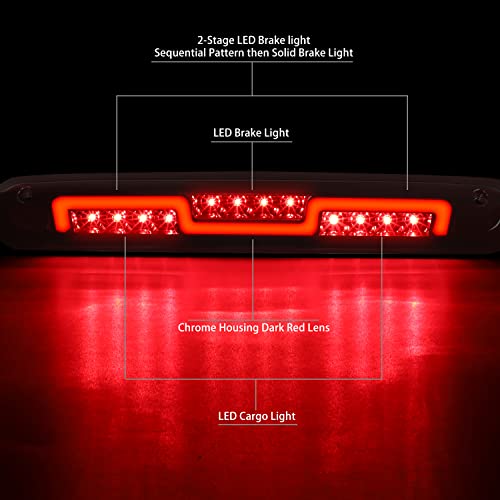 NUVISION LIGHTING 3BL-ZTL-004-DR Super Bright LED 2-Stage Sequential High Mount 3rd Third Brake Light Smoked Lens Compatible with 07-14 Silverado/Sierra,Dark Red Lens - Image 2