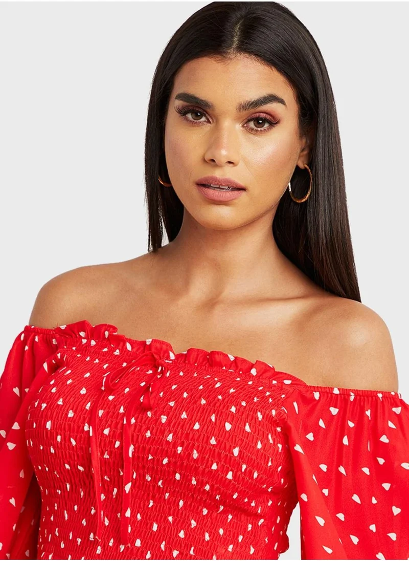 Styli Bardot Shirred Top
