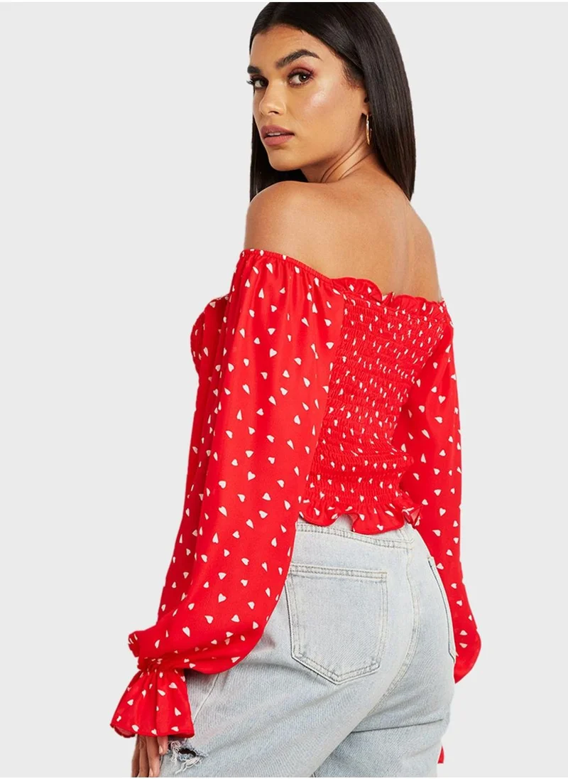 Styli Bardot Shirred Top