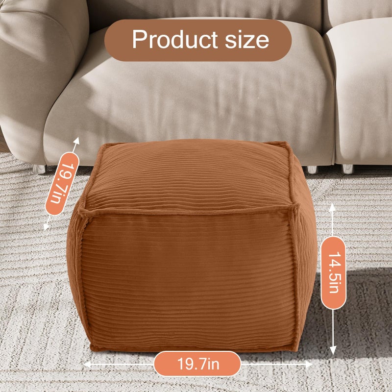 MeMoreCool Stuffed Pouf Ottoman Foot Rest Square, Corduroy Floor Pouf Foot Stool with Foam Chunk Filling, Soft Stuffed Ottoman Footrest for Living Room, Coffee - Image 3