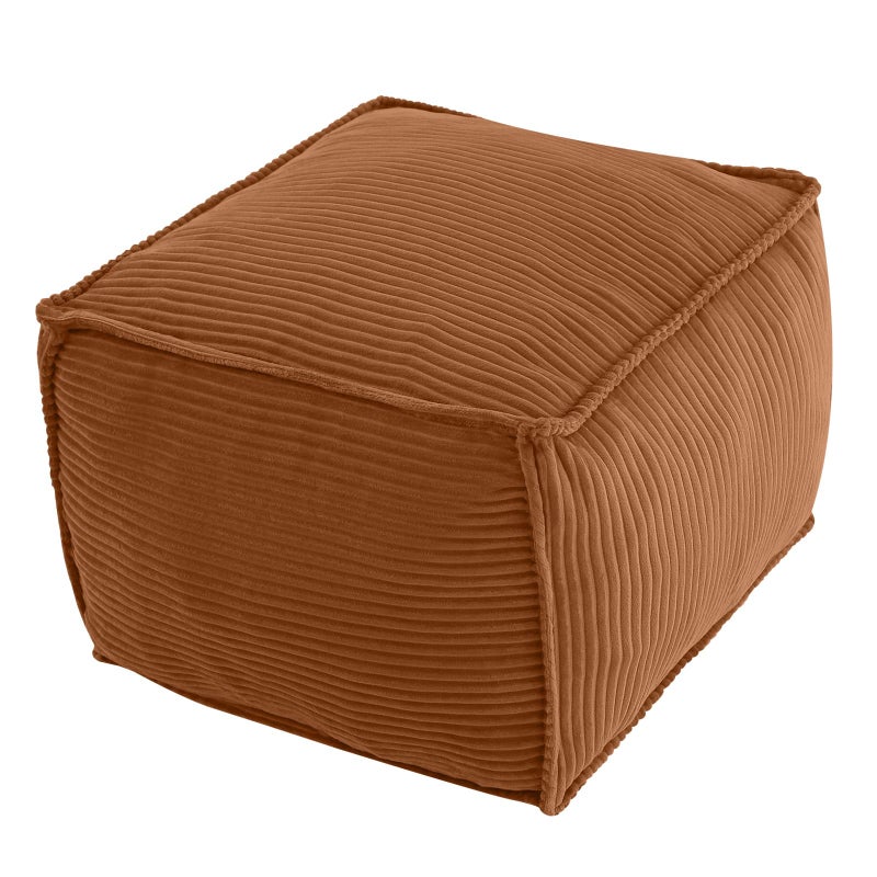 MeMoreCool Stuffed Pouf Ottoman Foot Rest Square, Corduroy Floor Pouf Foot Stool with Foam Chunk Filling, Soft Stuffed Ottoman Footrest for Living Room, Coffee - Image 1