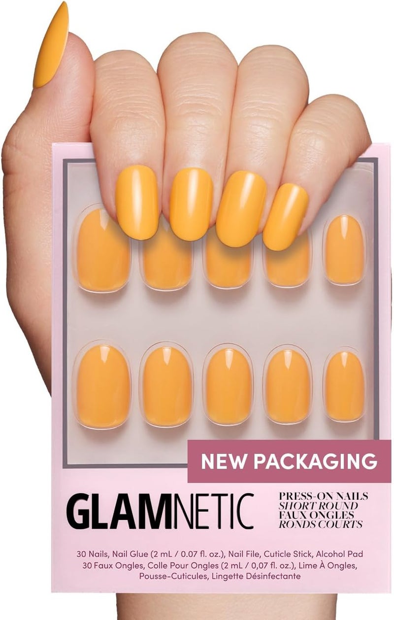 Glamnetic Universal design Press On Nails - Sunset Orange | Opaque Trendy Orange Short Round Fake Nails, Salon Quality | 12 Sizes - 30 Nail Kit Elegant upgraded practical design - Image 1