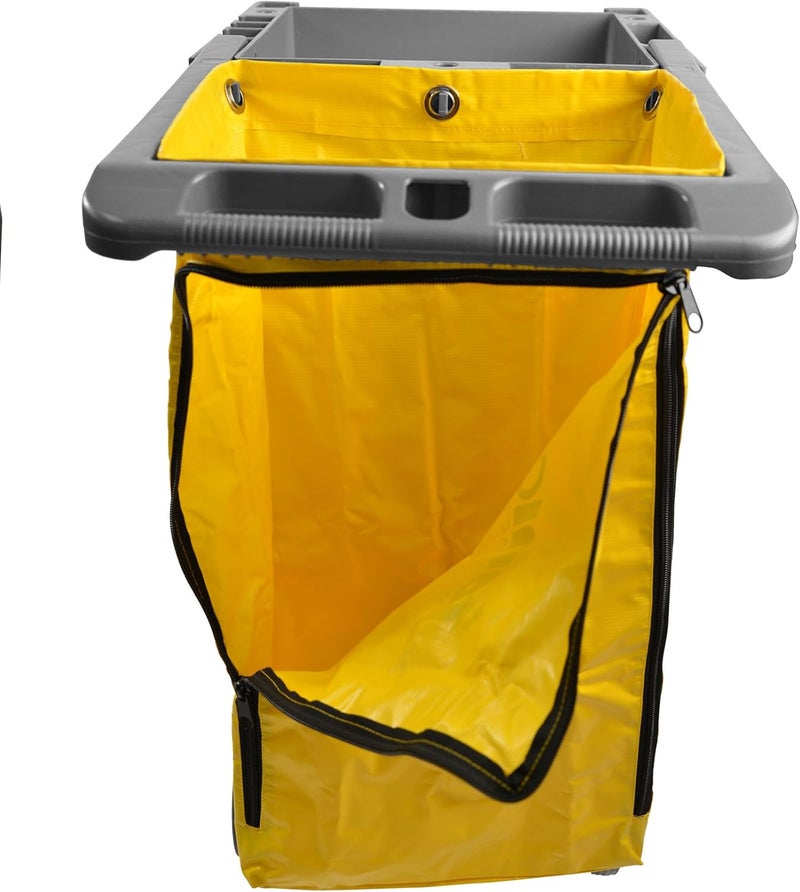 Janico 1050 Janitor Cart Commercial Housekeeping Utility Cart with 3 Shelfs, 25 Gallon Zippered Yellow Vinyl Bag, Grey, Pack of 1 - Image 3