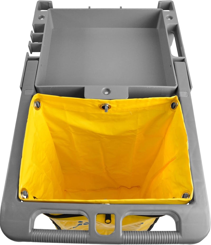 Janico 1050 Janitor Cart Commercial Housekeeping Utility Cart with 3 Shelfs, 25 Gallon Zippered Yellow Vinyl Bag, Grey, Pack of 1 - Image 4